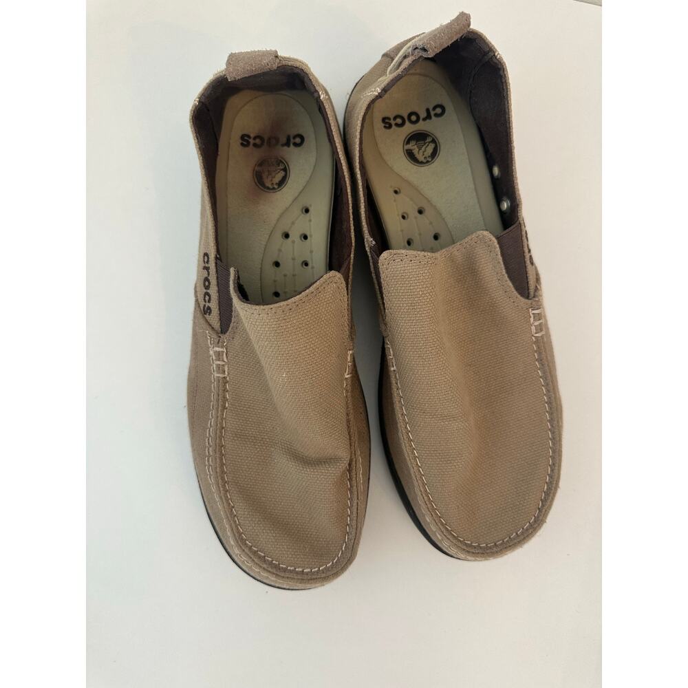 Crocs Men's Walu Canvas Slip-On Loafers Khaki - Size M9